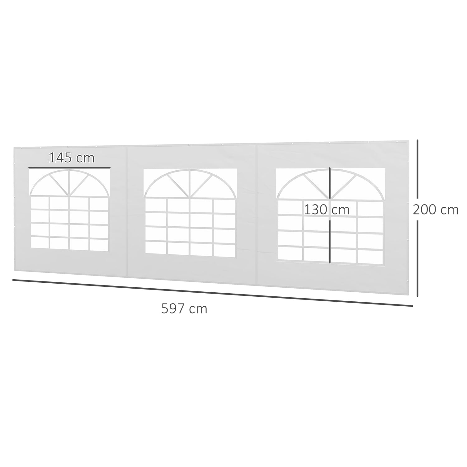 Paviljongsidopanel med fönster, 6x2m Vattentät Vit