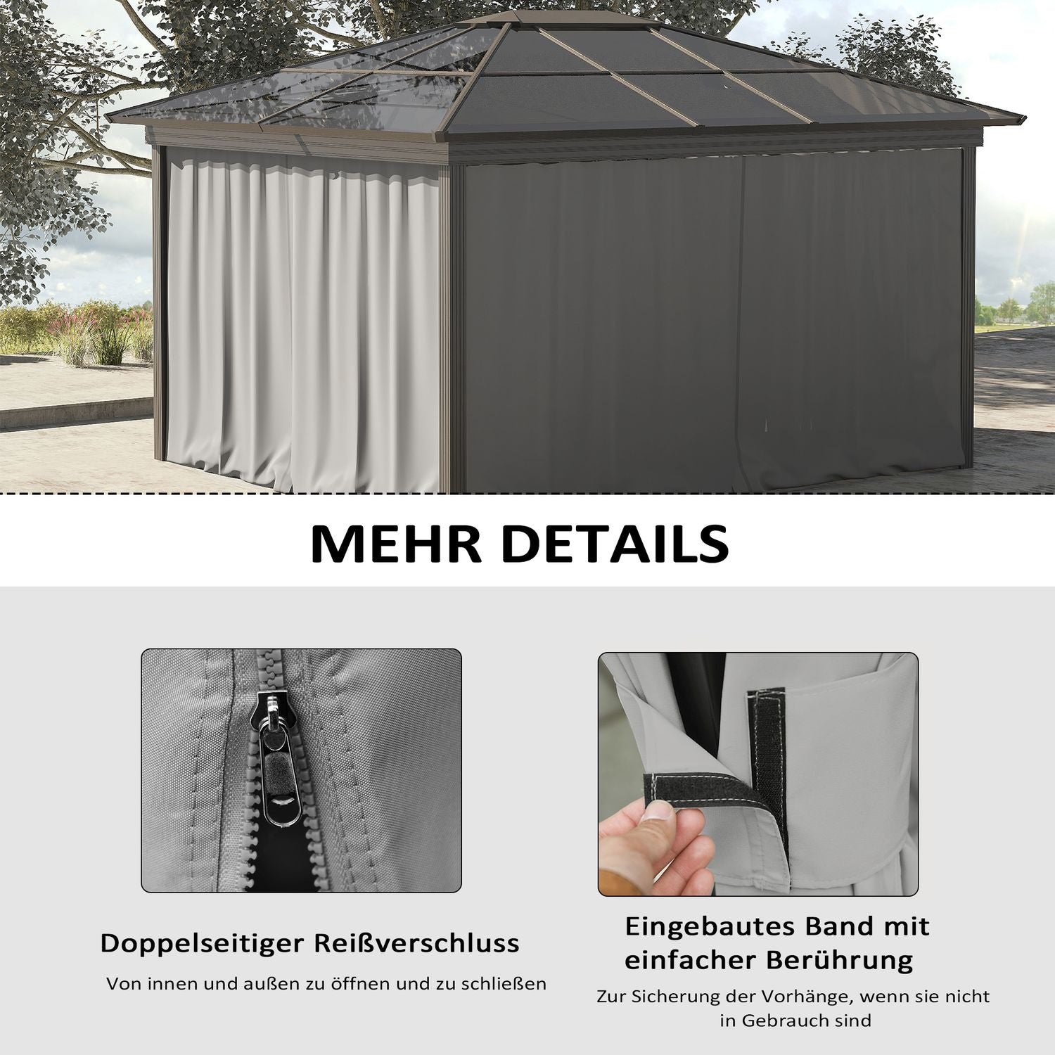 Paviljongsidoväggar, polyester, 3x3m, ljusgrå, krokfäste