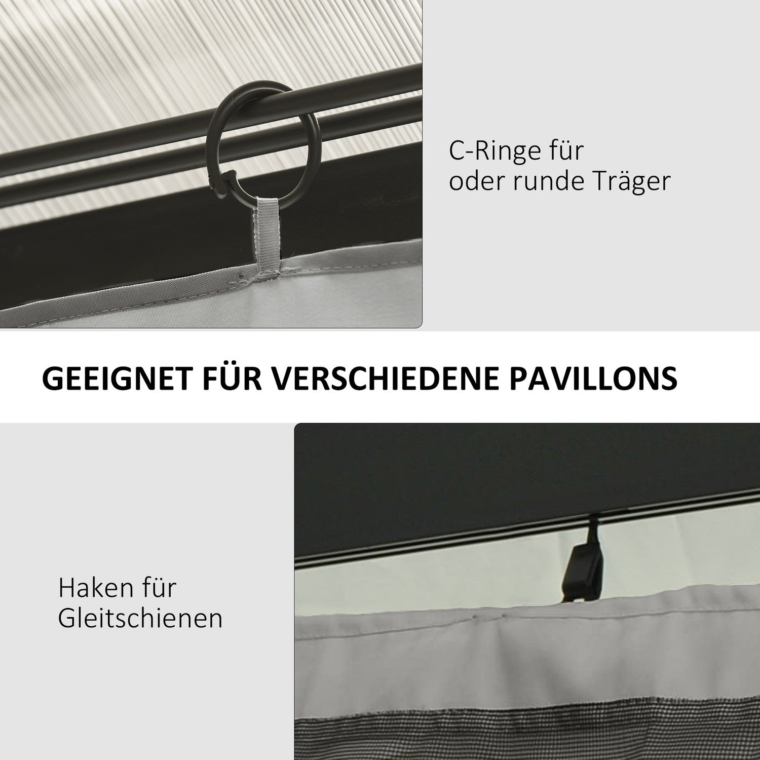 Paviljongsidoväggar, polyester, 3x3m, ljusgrå, krokfäste