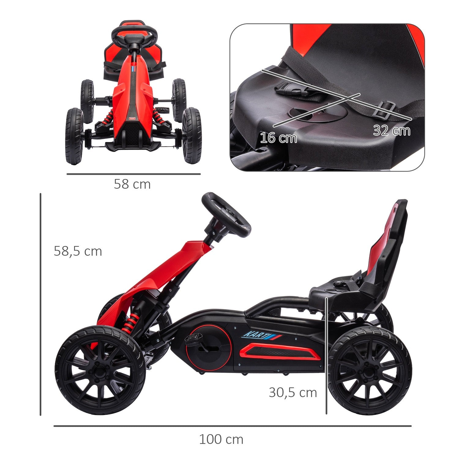 Pedal Go-Kart för barn med justerbar sits och handbroms
