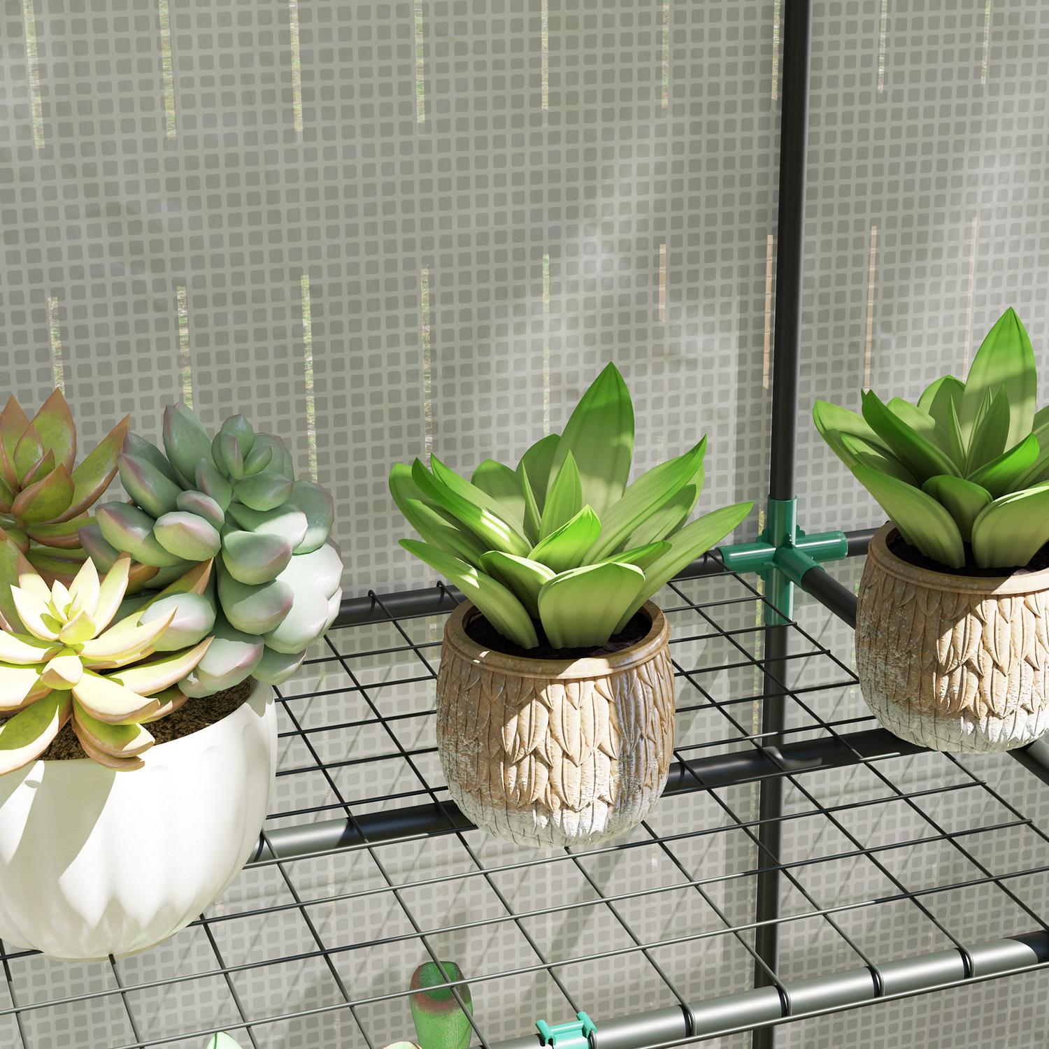 Pent takväxthus med hyllor, stålstomme, vintertät