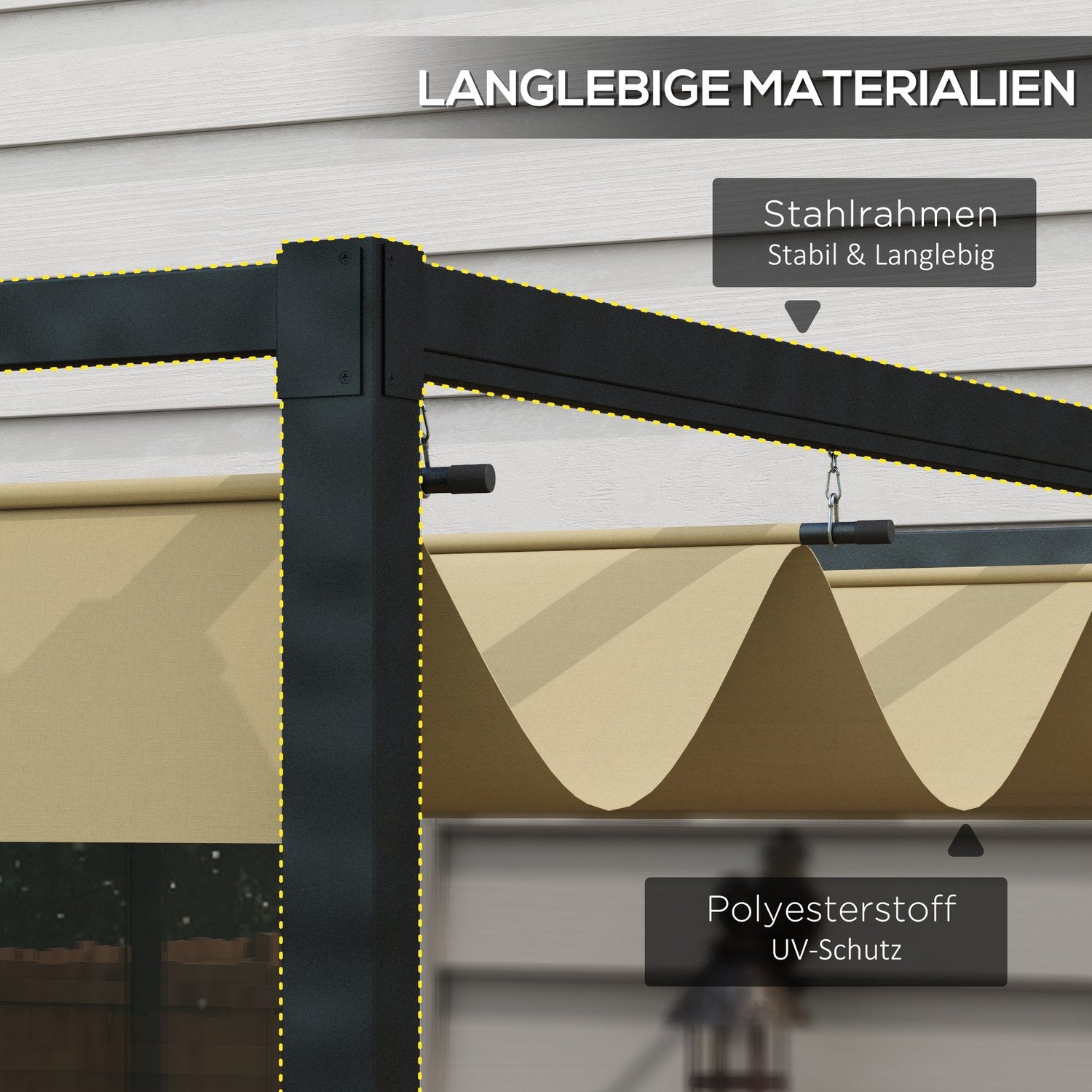 Pergola 4x3m Stål, Justerbart tak, Solskydd Khaki