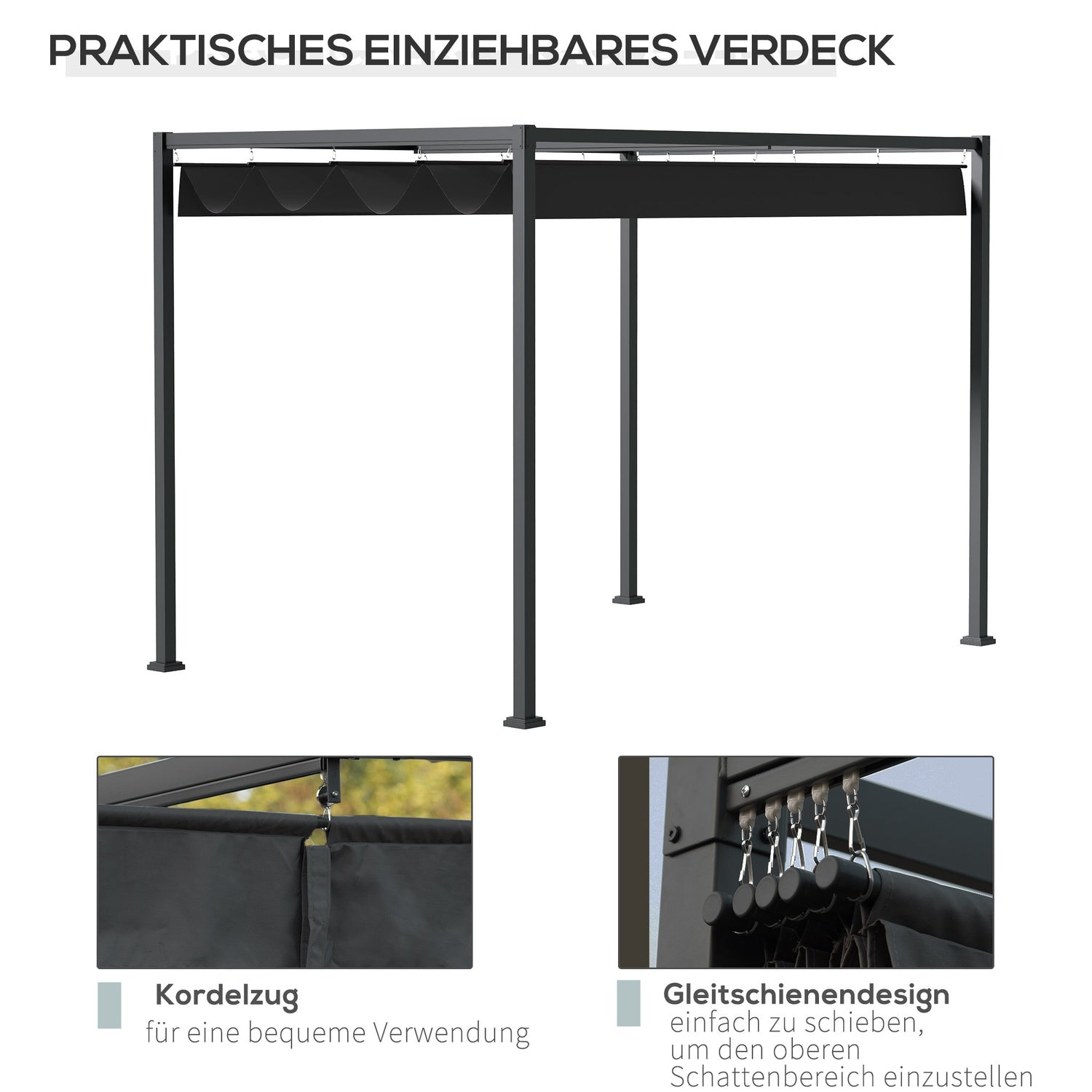 Pergola Gazebo med justerbar kapell, svart & grå polyester
