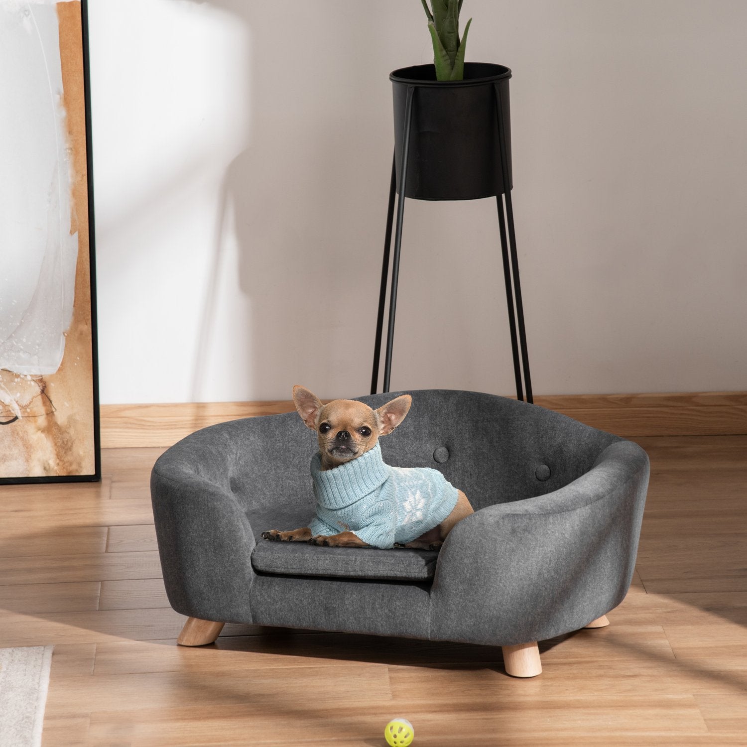Bäddsoffa för husdjur med kudde, plyschskum, 70x47x30 cm