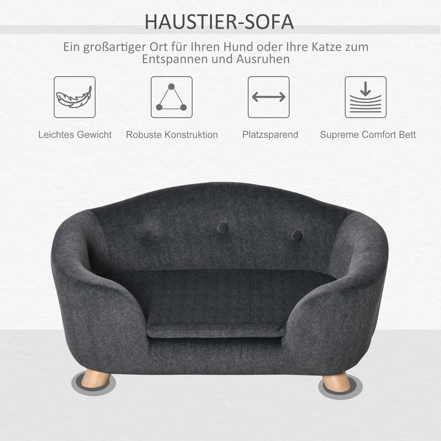 Bäddsoffa för husdjur med kudde, plyschskum, 70x47x30 cm
