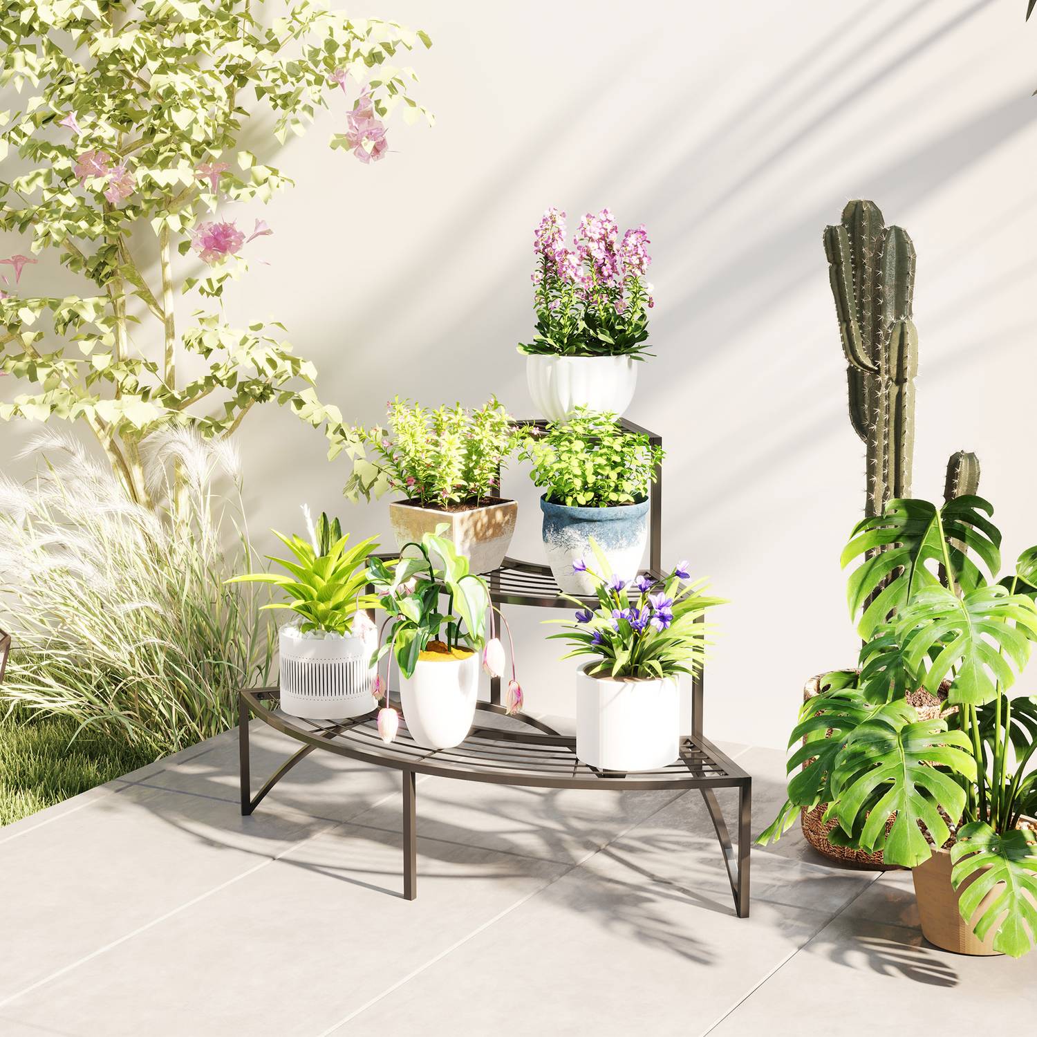 Plantställning i tre nivåer i metall för inomhusbruk utomhus, 60 cm hög