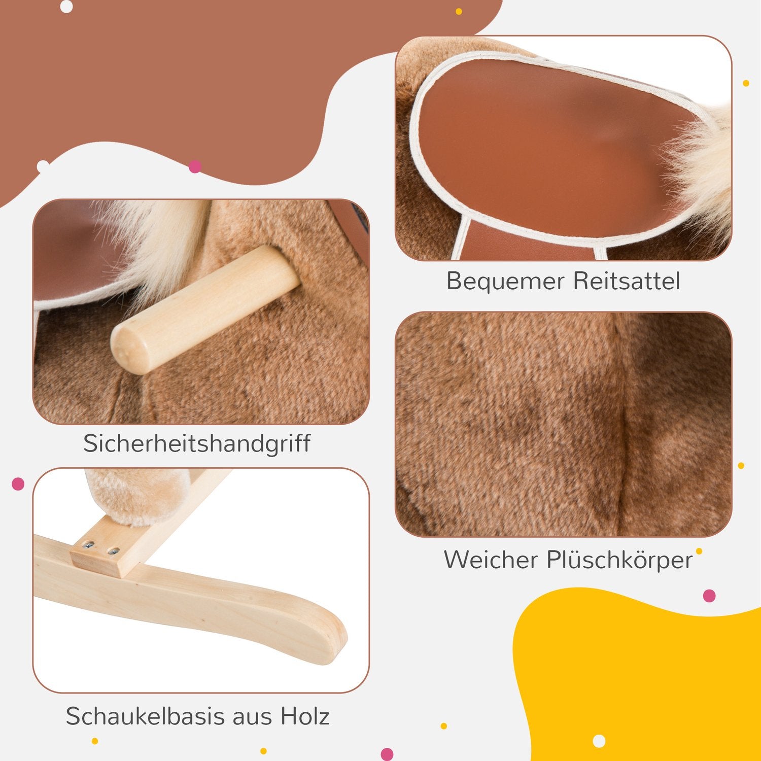 Brun plysch gunghästleksak – 74x33x62 cm