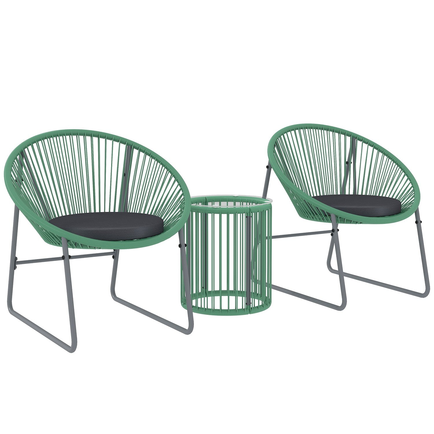 Polyrattan 3-delad Outdoor Lounge Set, gröna kuddar