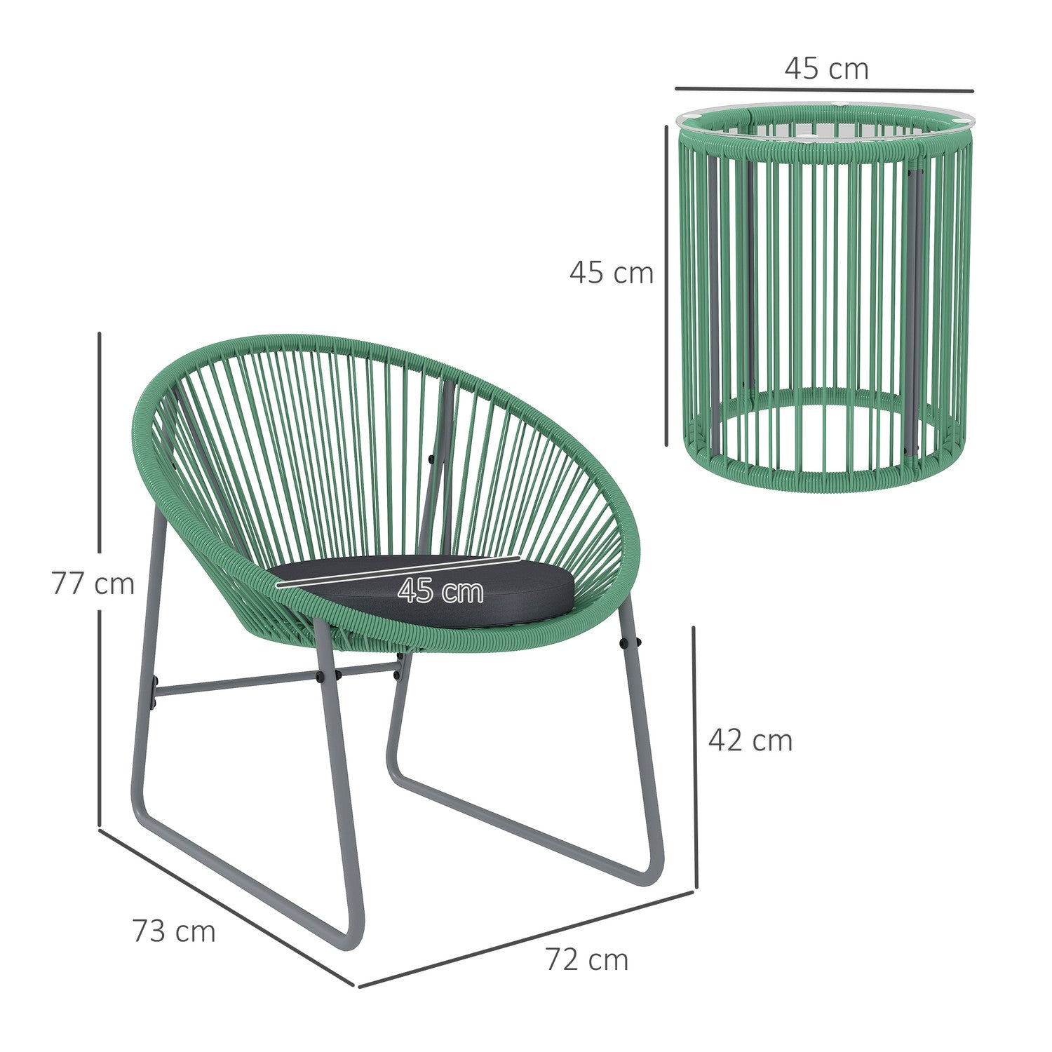 Polyrattan 3-delad Outdoor Lounge Set, gröna kuddar