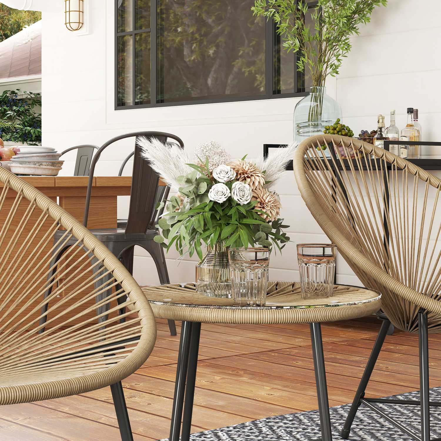 Polyrattan Outdoor Lounge Set, 3-delat, väderbeständig