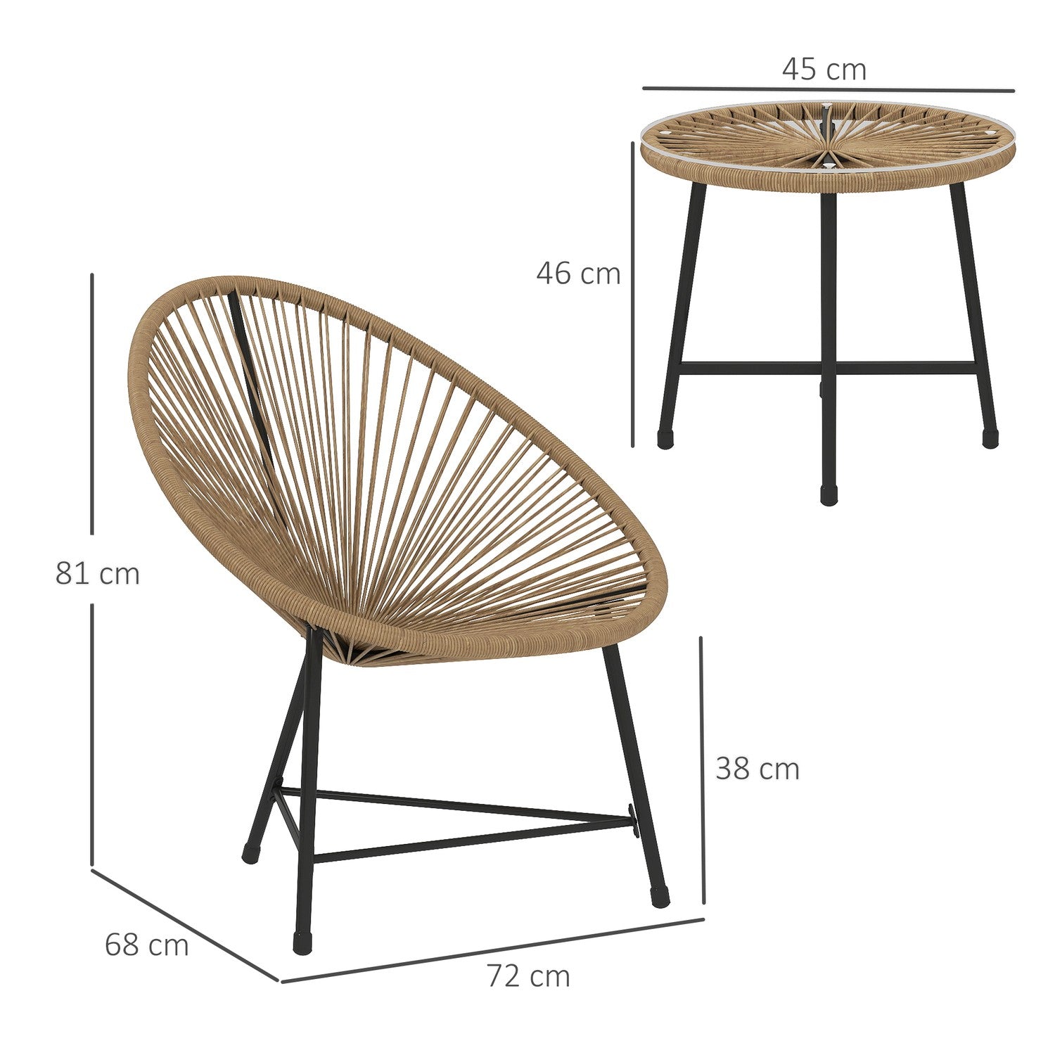 Polyrattan Outdoor Lounge Set, 3-delat, väderbeständig