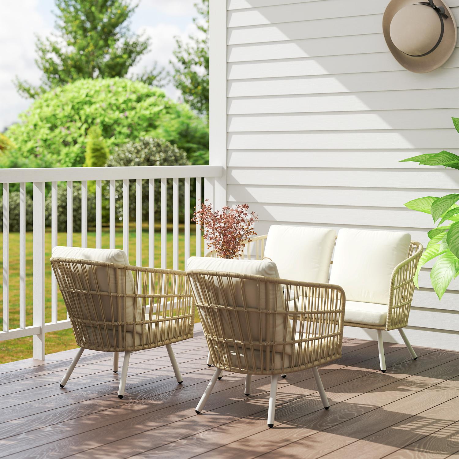 Polyrattan Outdoor Lounge Set, väderbeständig, säten 4