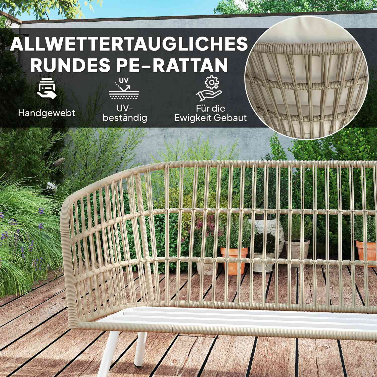 Polyrattan Outdoor Lounge Set, väderbeständig, säten 4