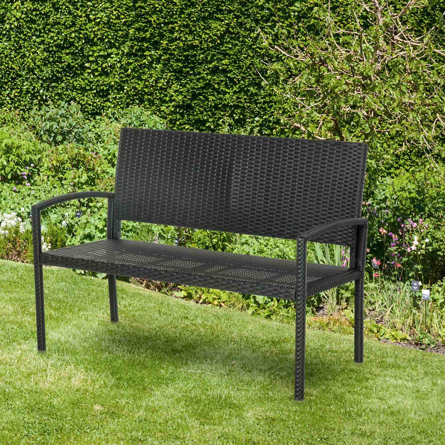 Wicker Trädgårdsbänk, 2-sits – Svart, 122 x 60 x 87 cm