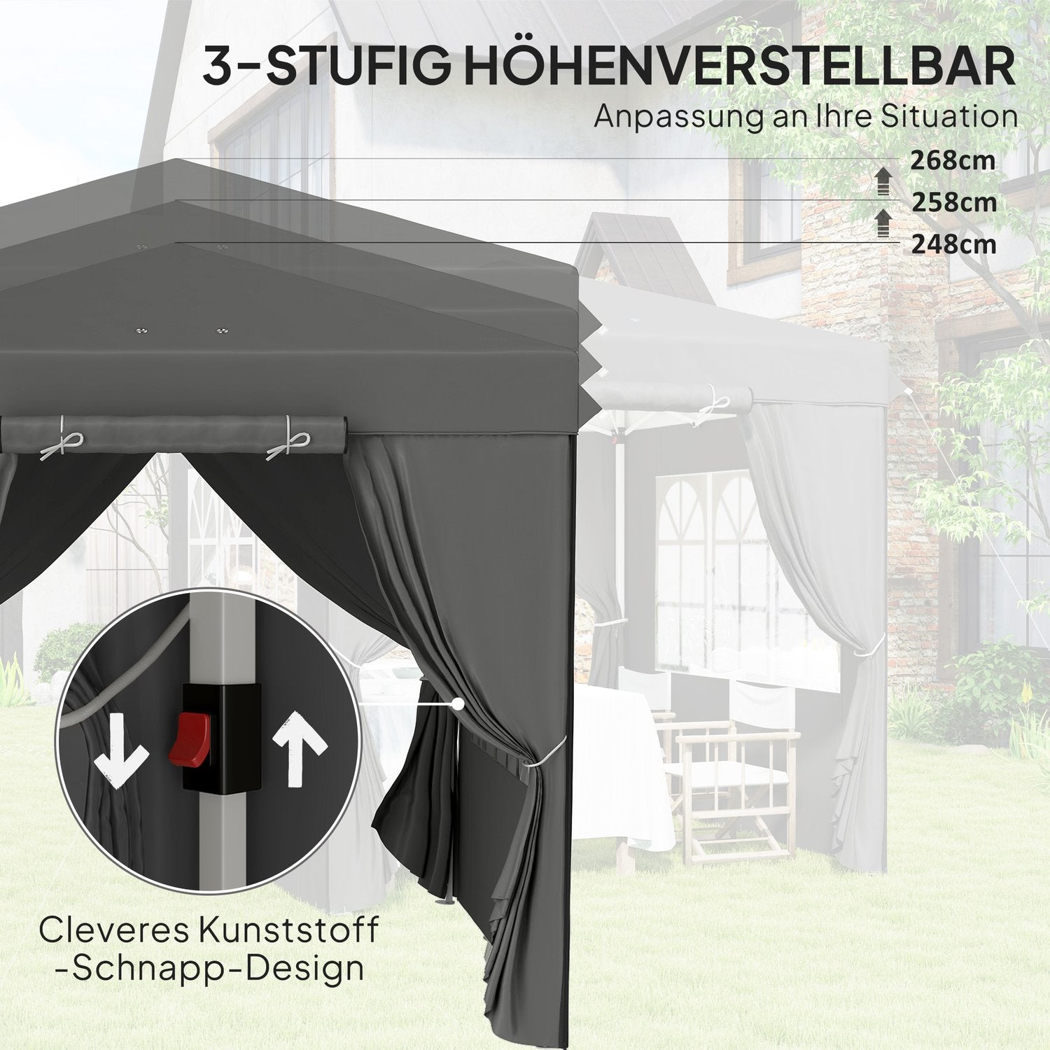 Pop-Up Gazebo 2,5x2,5m, vattenavvisande, UV50+, mörkgrå