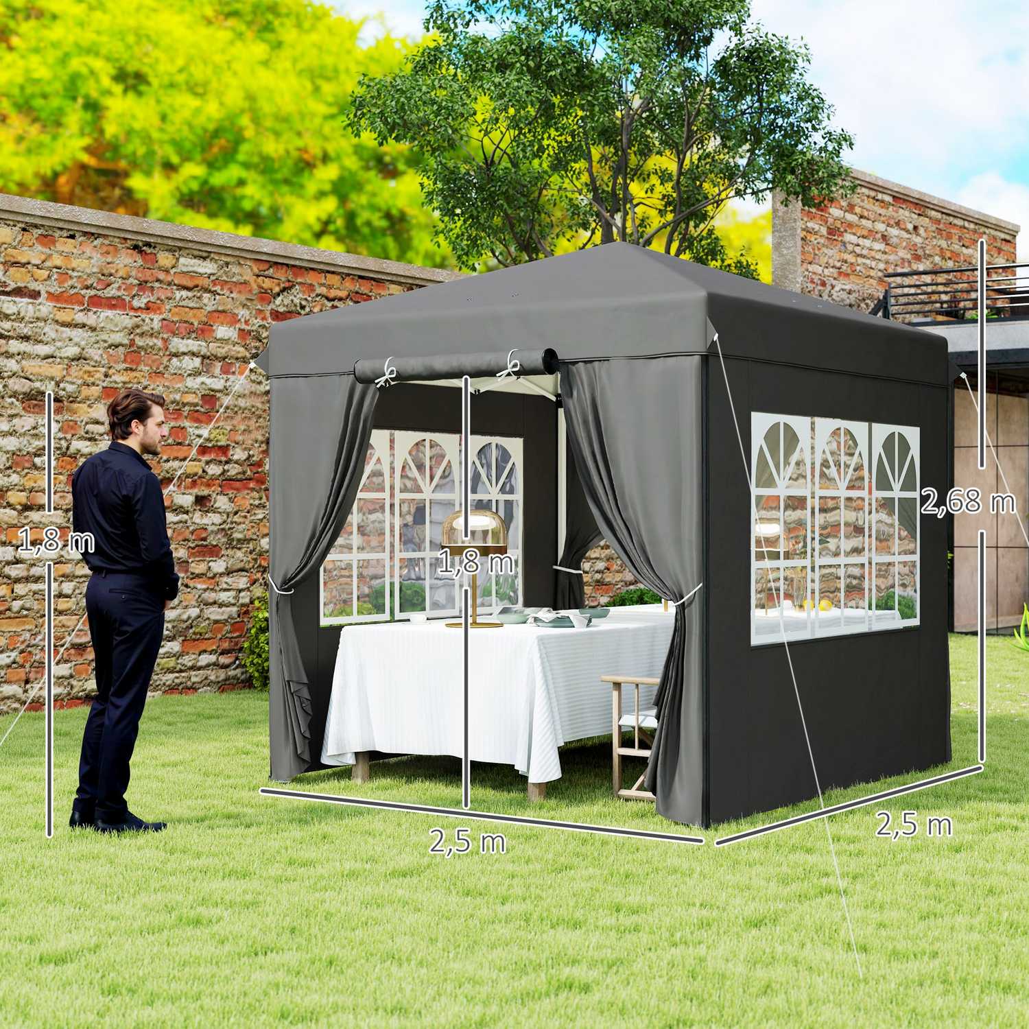 Pop-Up Gazebo 2,5x2,5m, vattenavvisande, UV50+, mörkgrå