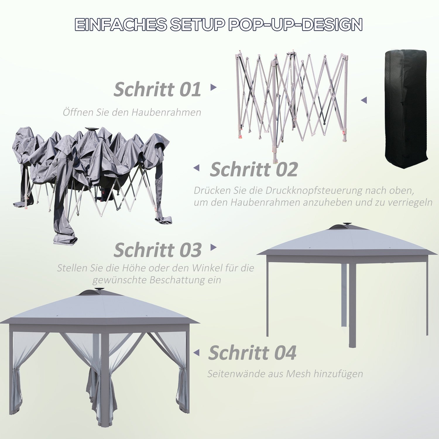 Pop-Up Gazebo 3,3x3,3M med LED, Meshväggar, Solskydd