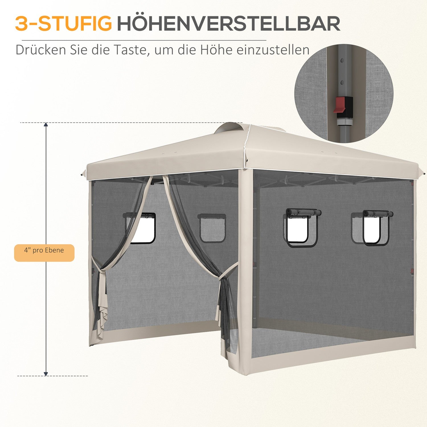Pop-Up Gazebo 3x3M med UV-skydd & Meshgardiner