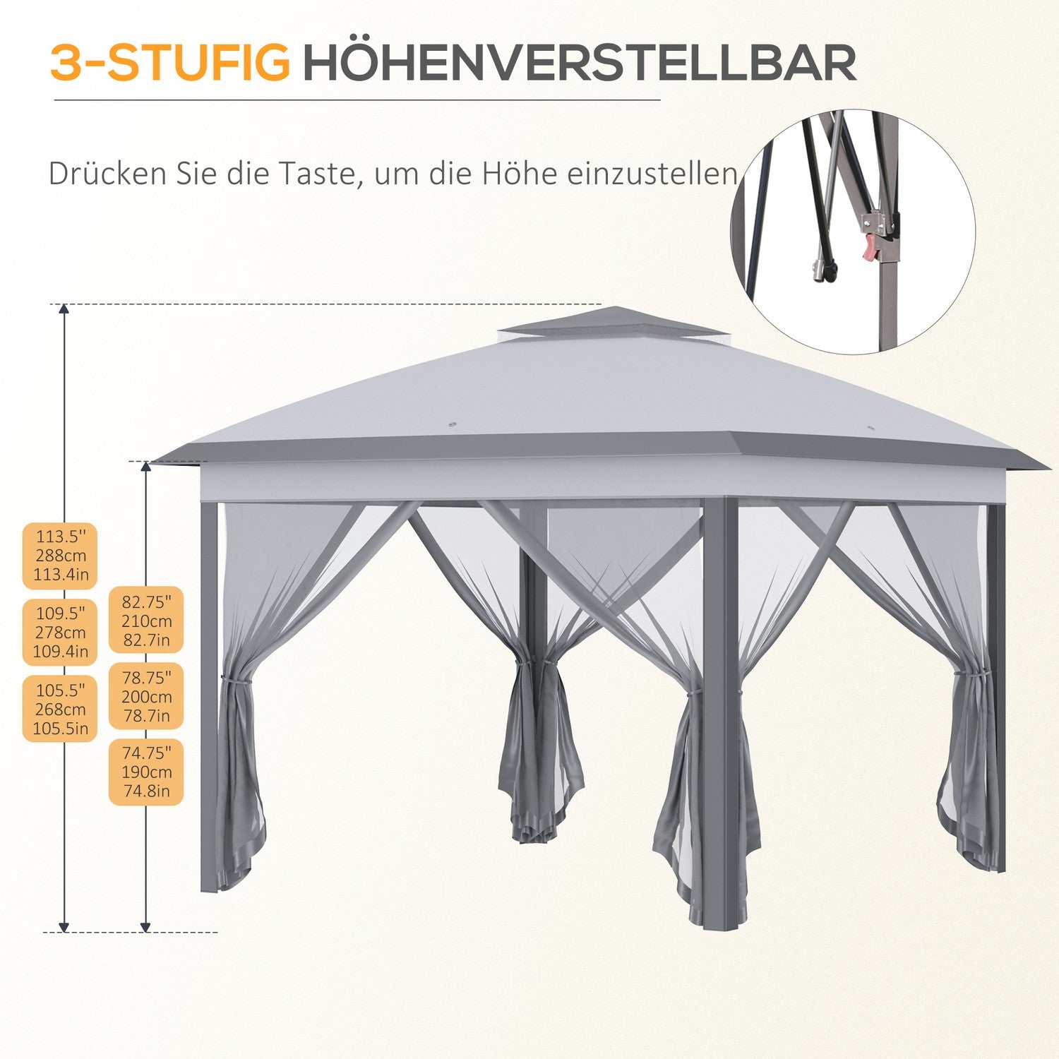Pop-up 3x3m Garden Gazebo-tält, dubbeltak, myggnät