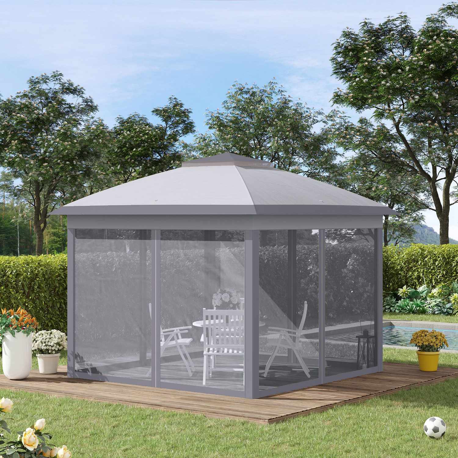 Pop-up 3x3m Garden Gazebo-tält, dubbeltak, myggnät