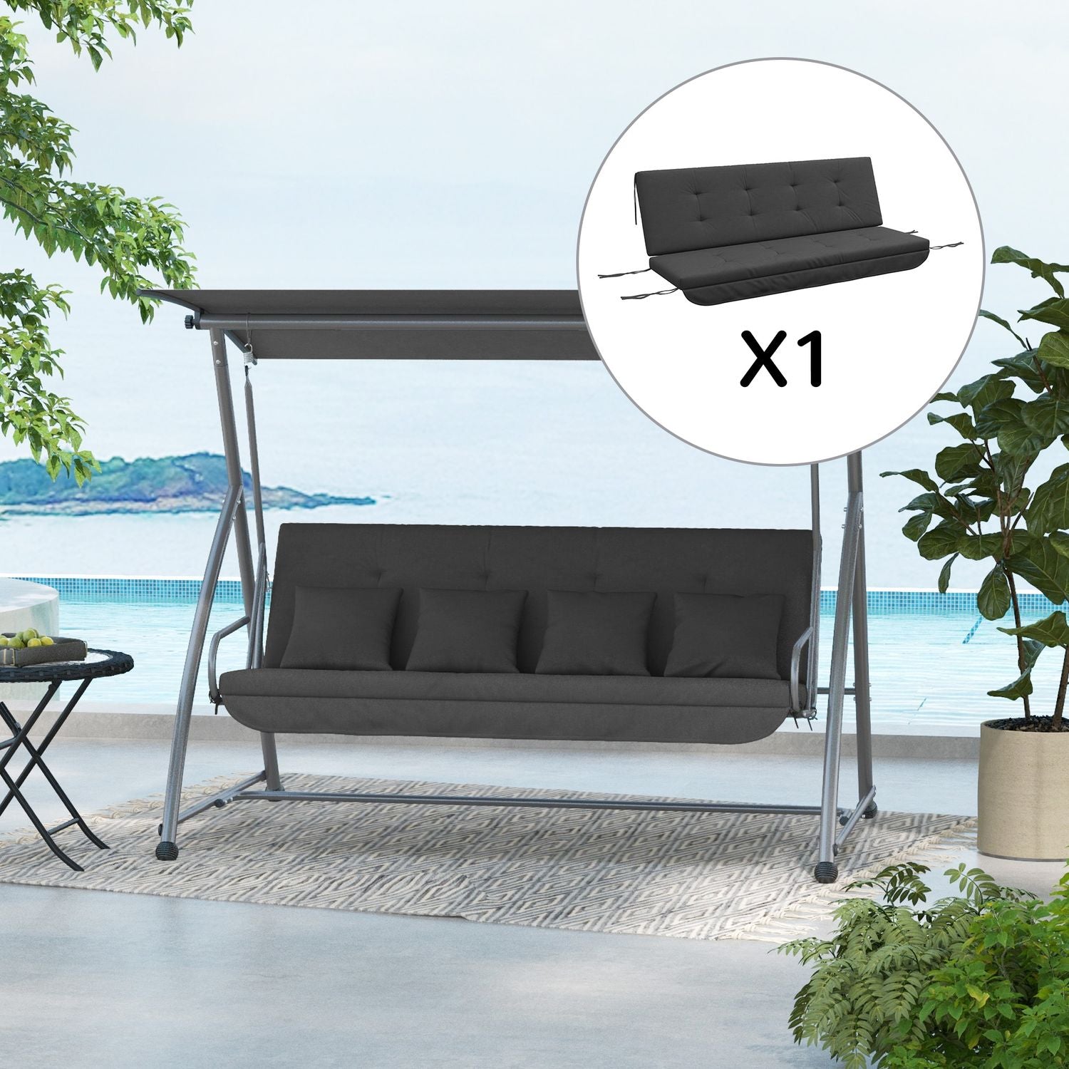 Porch Swing Kuddset – Mörkgrå, 170 cm