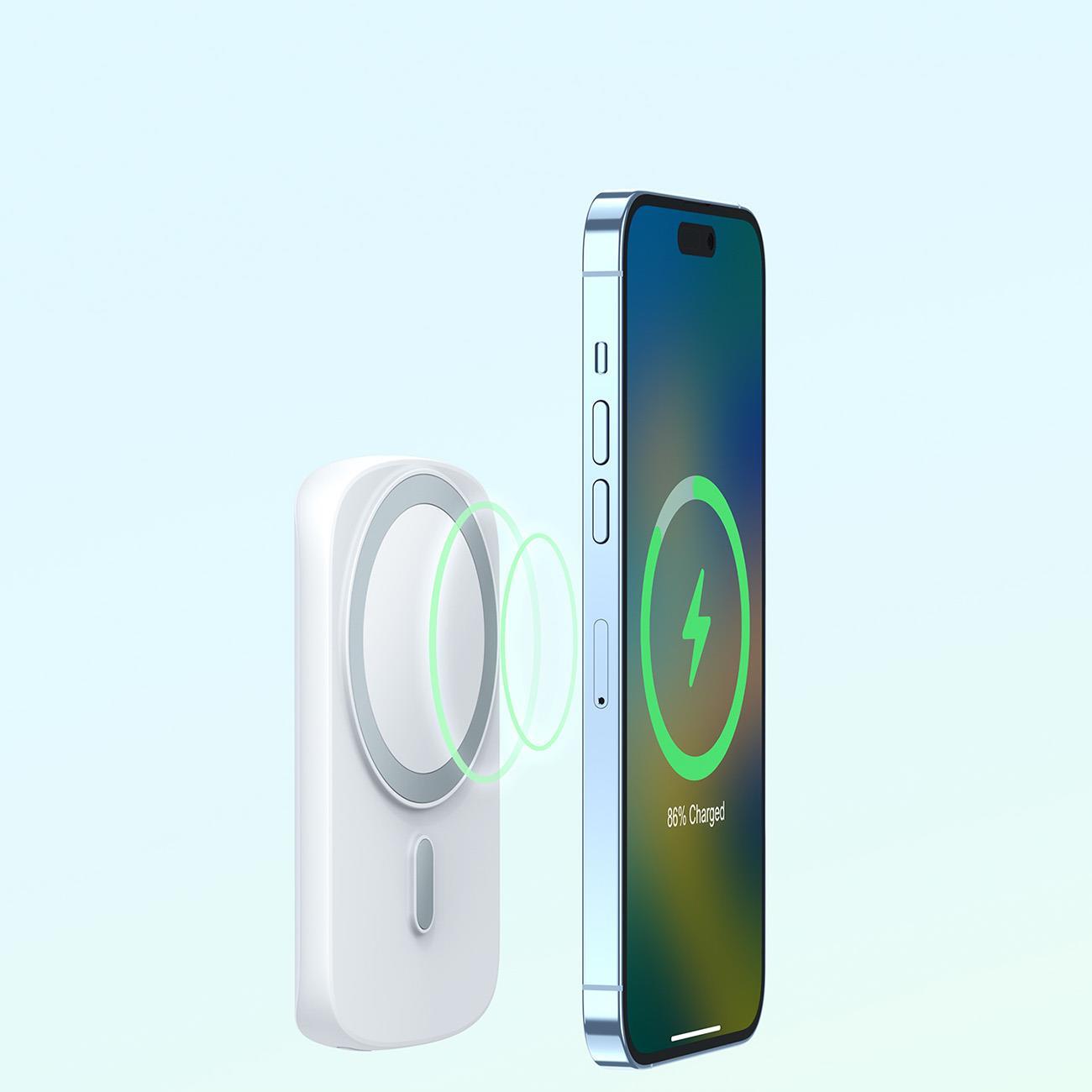 Powerbank med ringinduktiv laddare med stativ upp till 6000mAh 20W vit