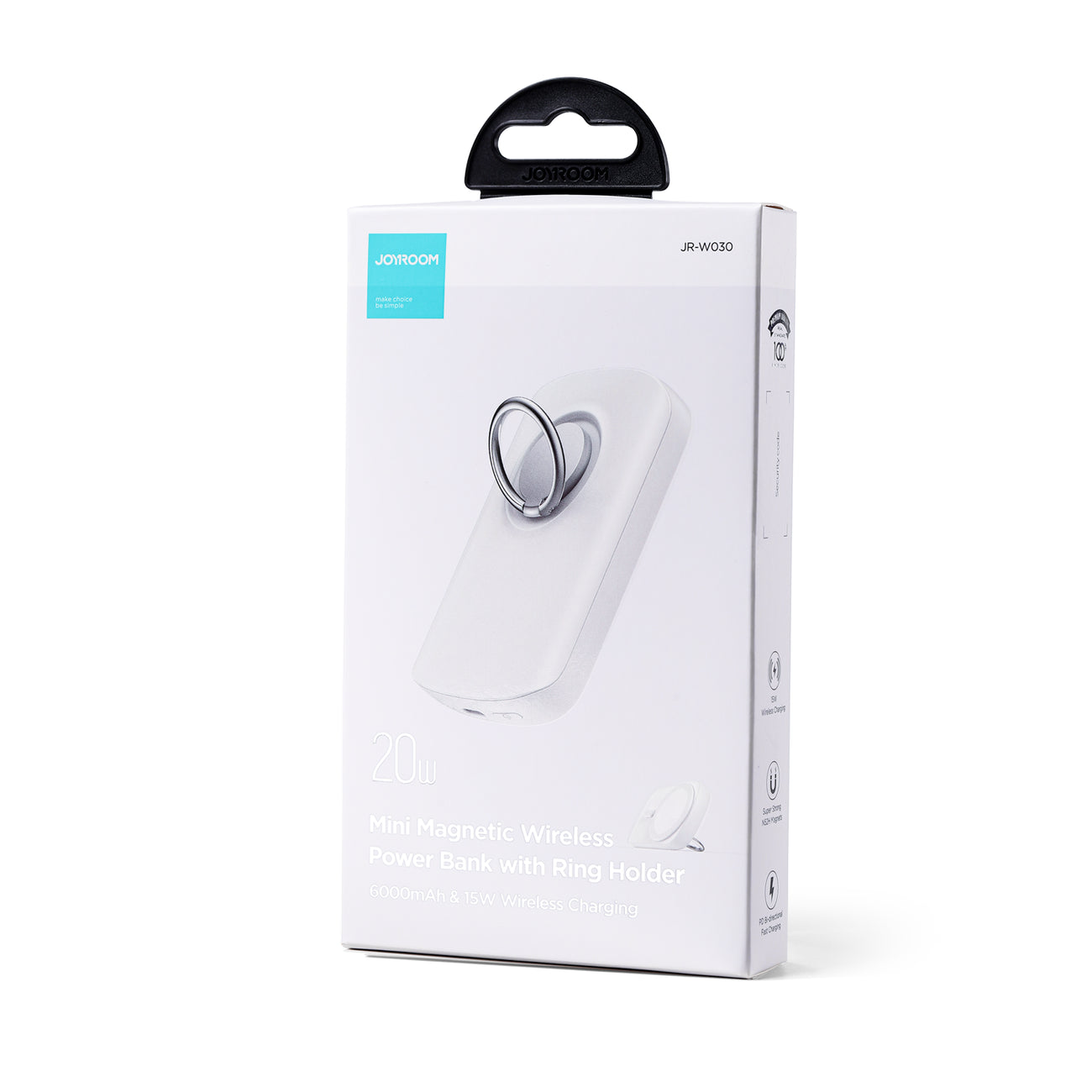 Powerbank med ringinduktiv laddare med stativ upp till 6000mAh 20W vit