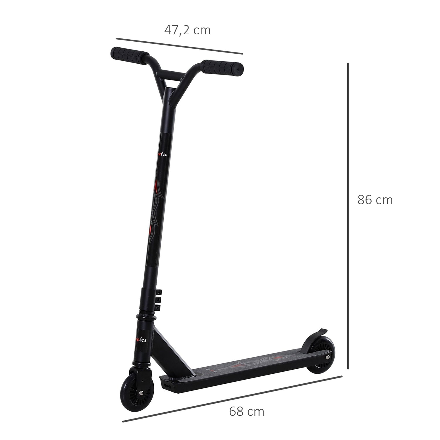 Freestyle stuntskoter med 100 mm PU-hjul, svart