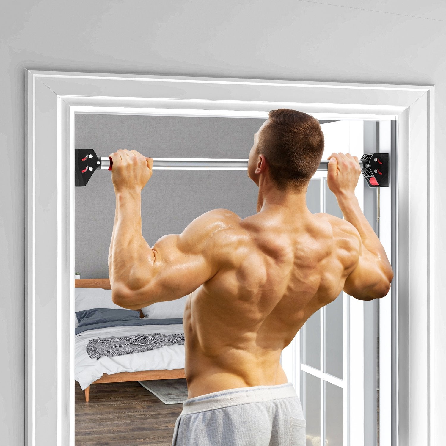 Justerbar stålpull-up-stång, halkfri, dörr- eller väggfäste