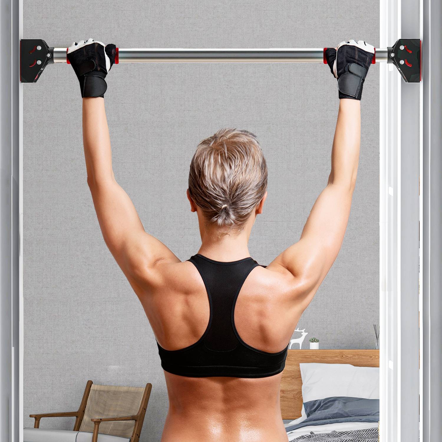 Justerbar stålpull-up-stång, halkfri, dörr- eller väggfäste