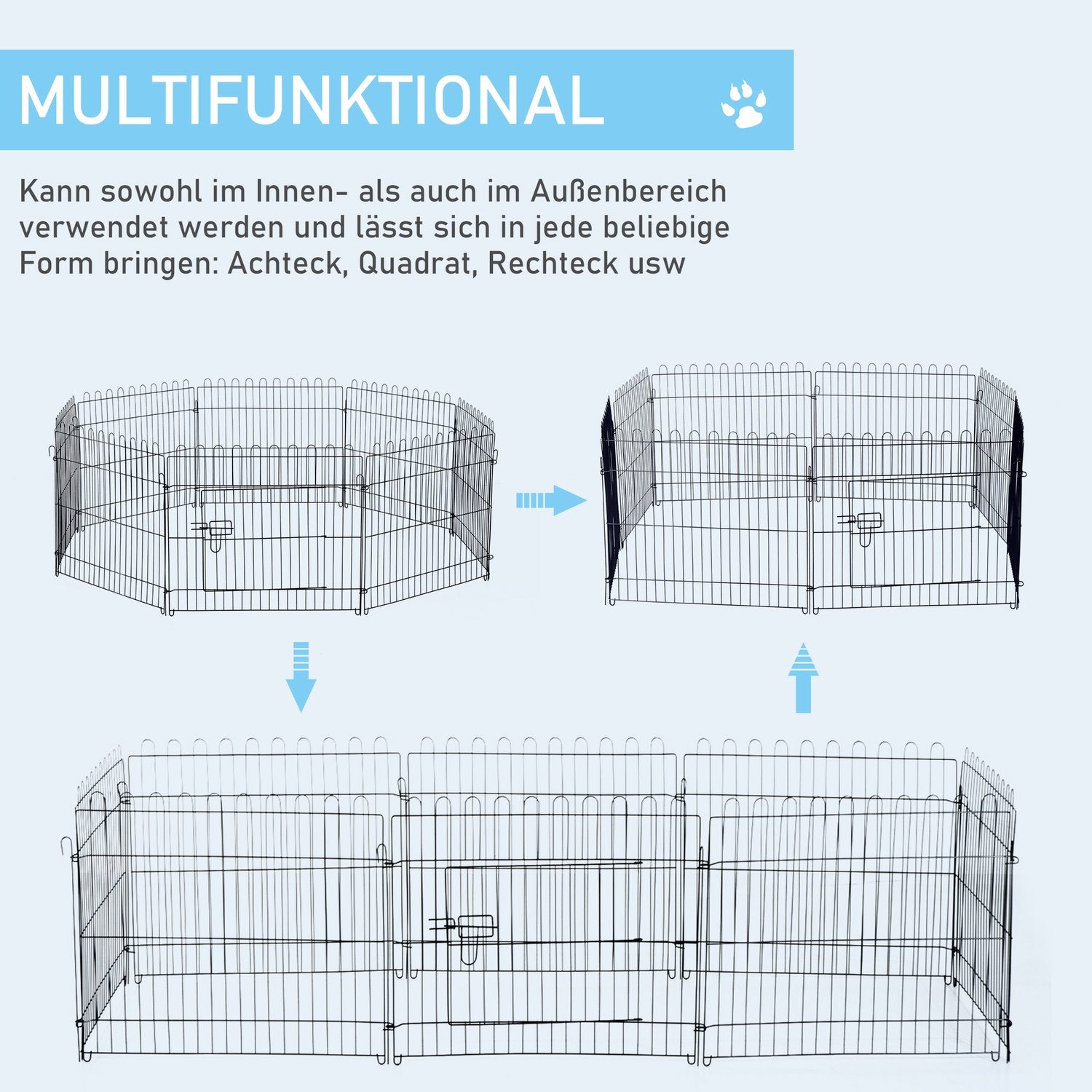Valplekhage, flexibelt husdjursstängsel för utomhusbruk, 5 storlekar
