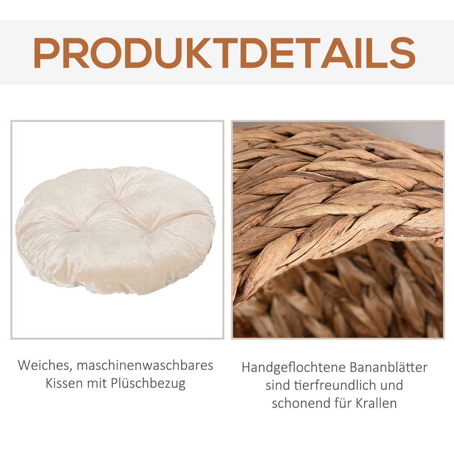 Rattan Cat Cave Bed Med Kudde, Vattenhyacint, 50cm