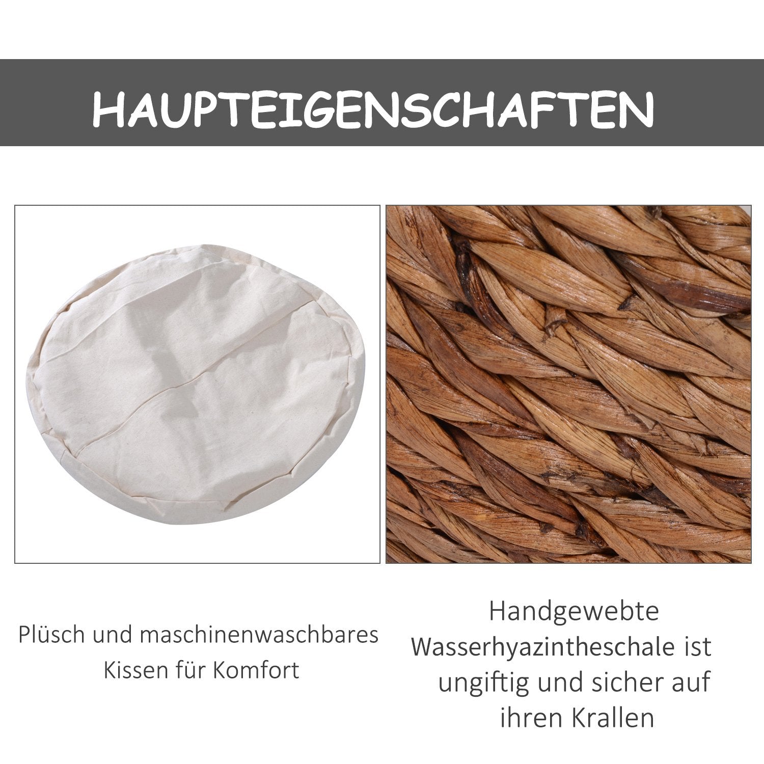 Rattan Cat Cave Bed Med Kudde, Vattenhyacint, 50cm