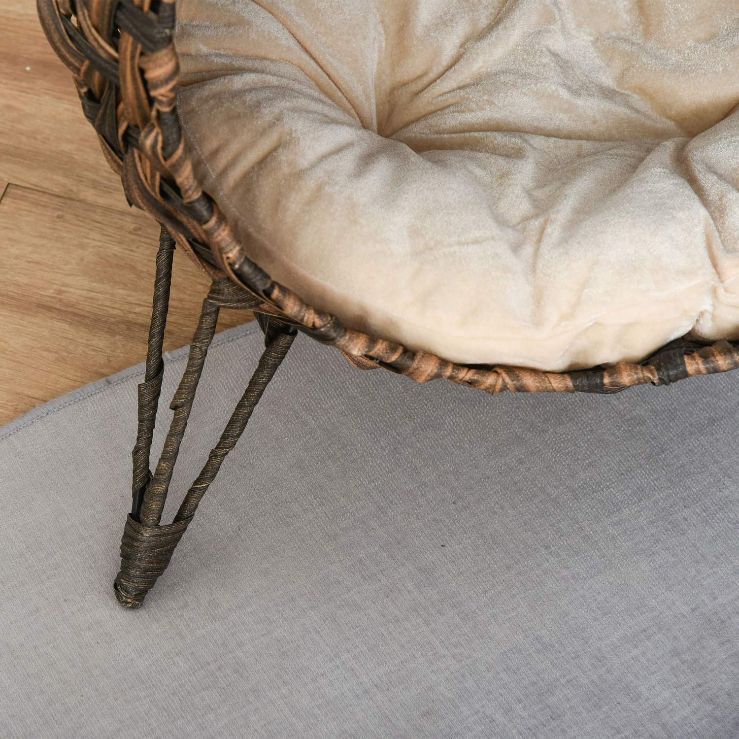Rattan Cat Bed, förhöjd design med kudde, brun Ø52cm