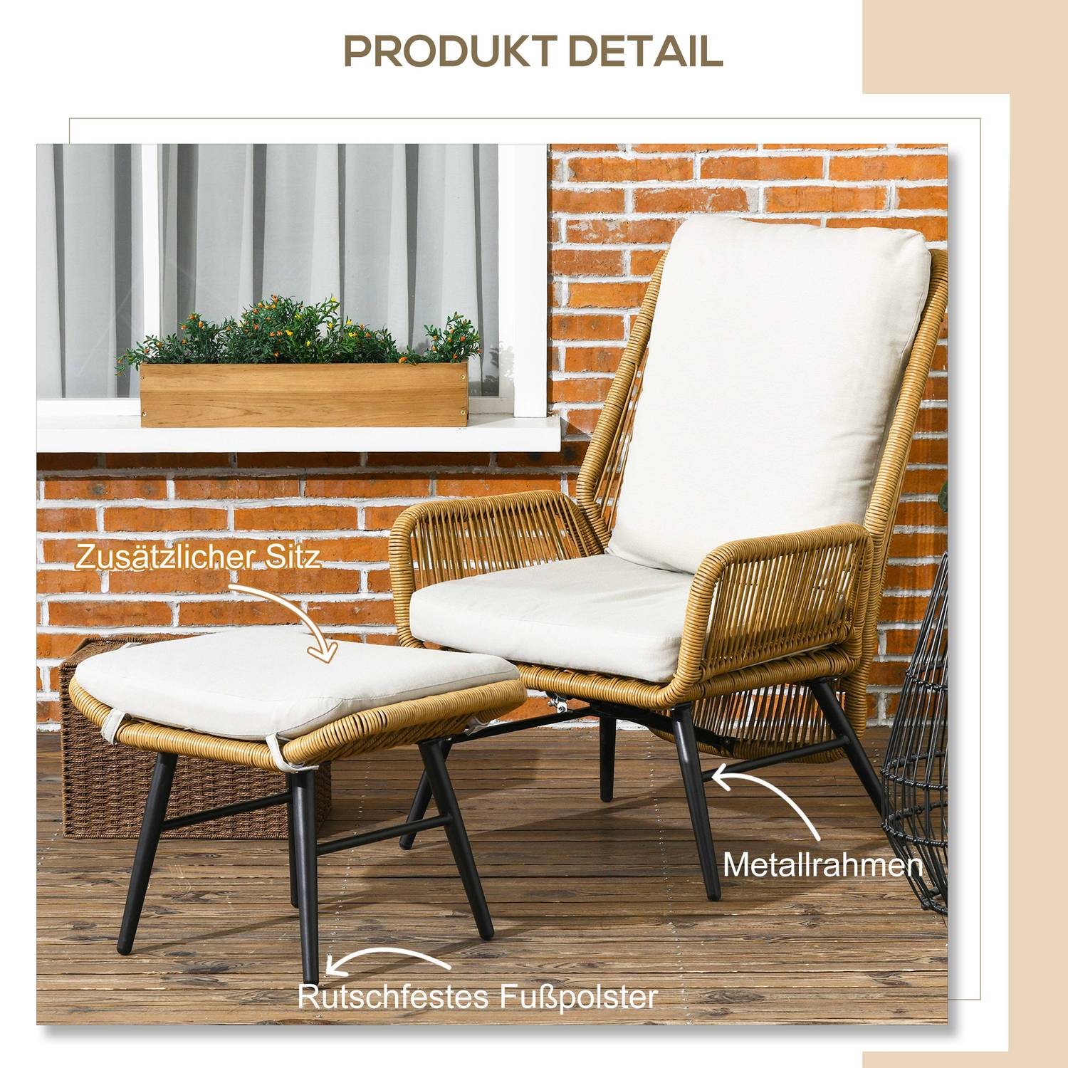Justerbar Rattan Relax Stolset med kudde – utomhusbruk