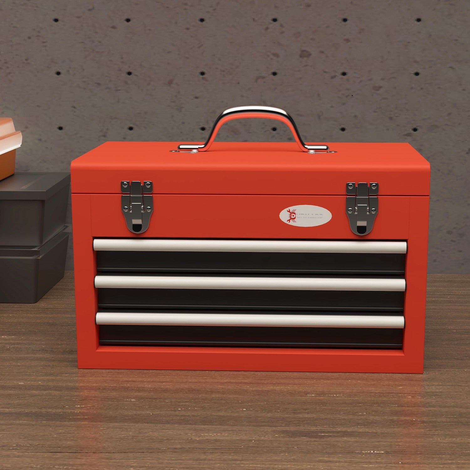 Röd stålverktygslåda med 3 lådor – 45 x 24 x 27 cm
