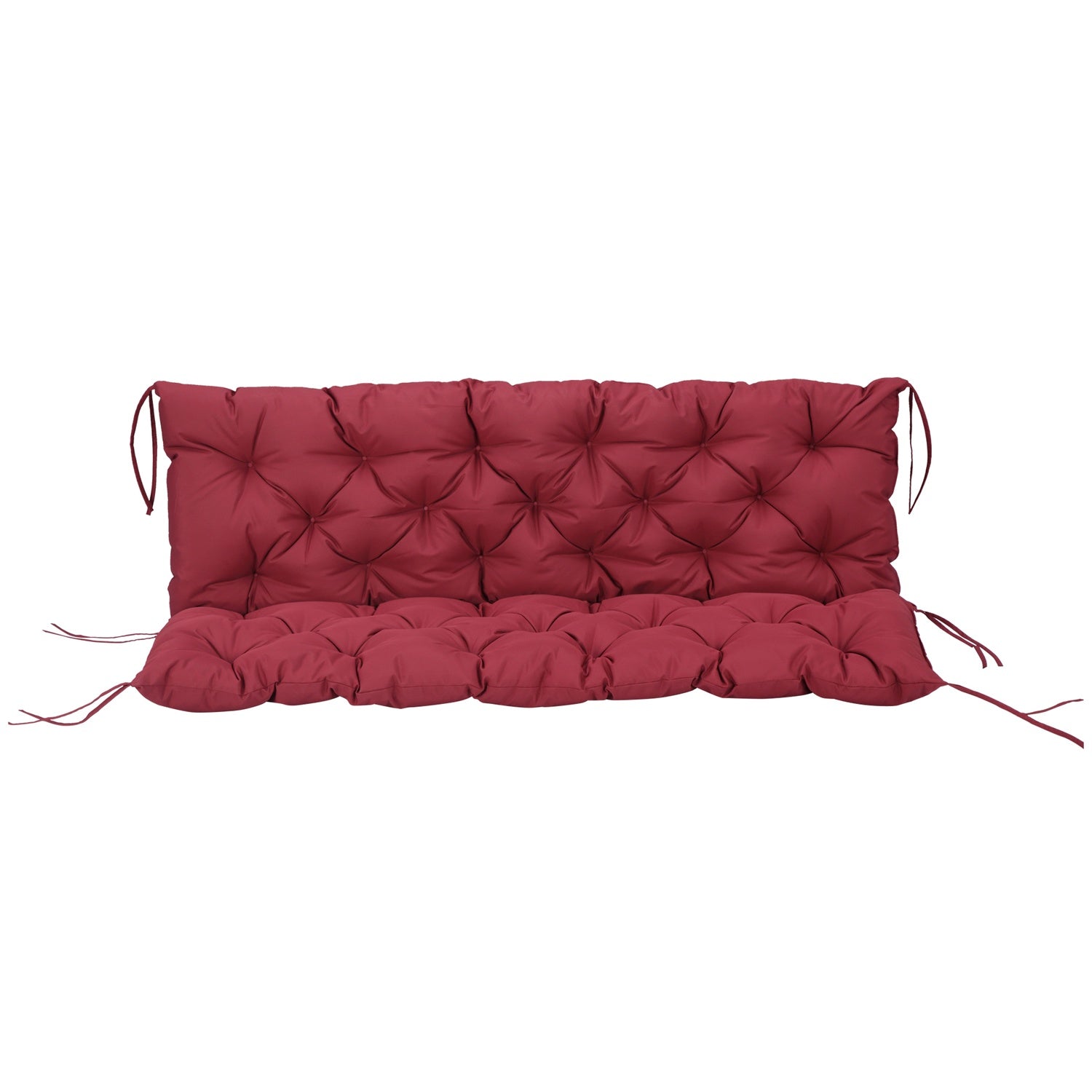Röd utomhusbänkkudde med knytband, 3-sits, 150x98x8 cm