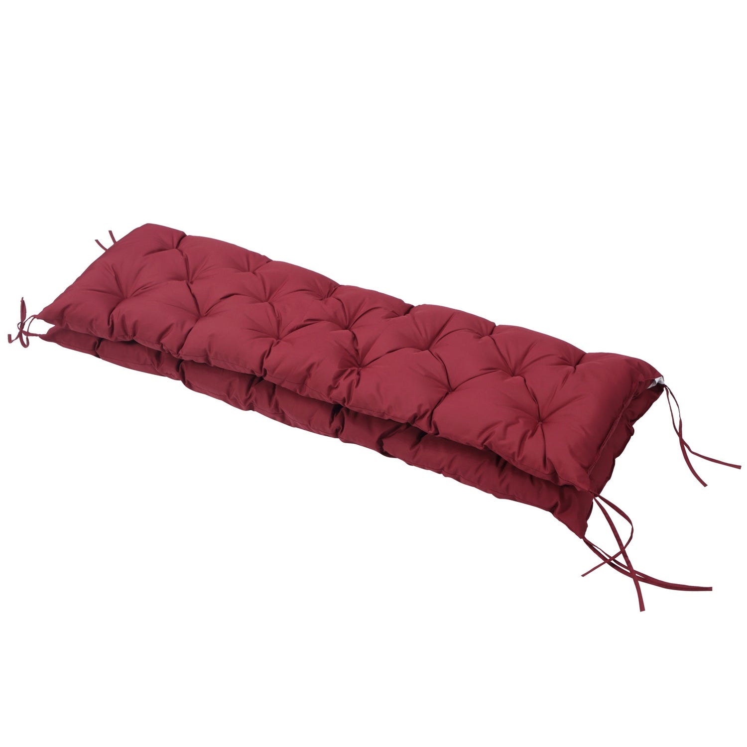 Röd utomhusbänkkudde med knytband, 3-sits, 150x98x8 cm
