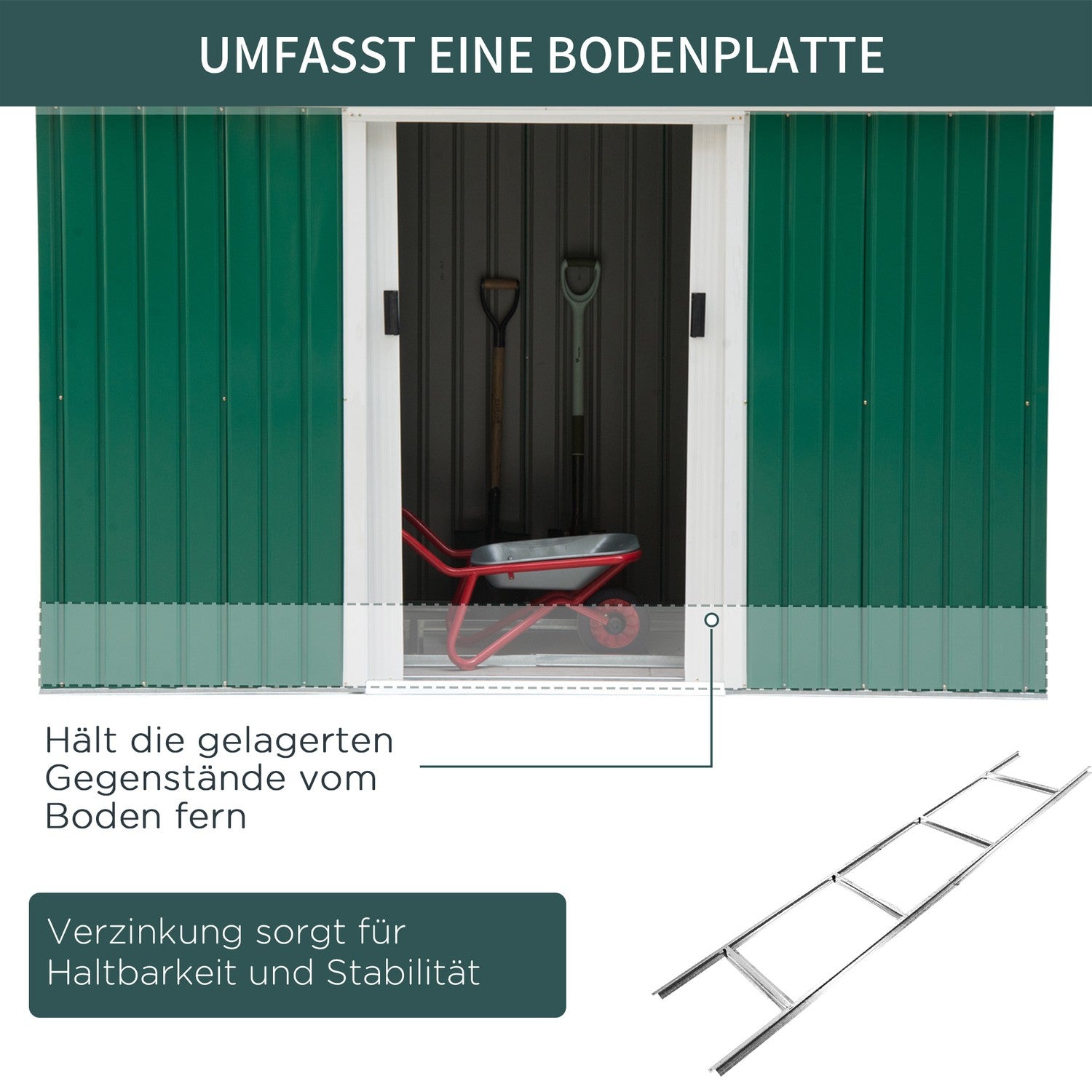Trädgårdsbod i stål – skjutdörr, ventil, 280 x 130 x 172 cm