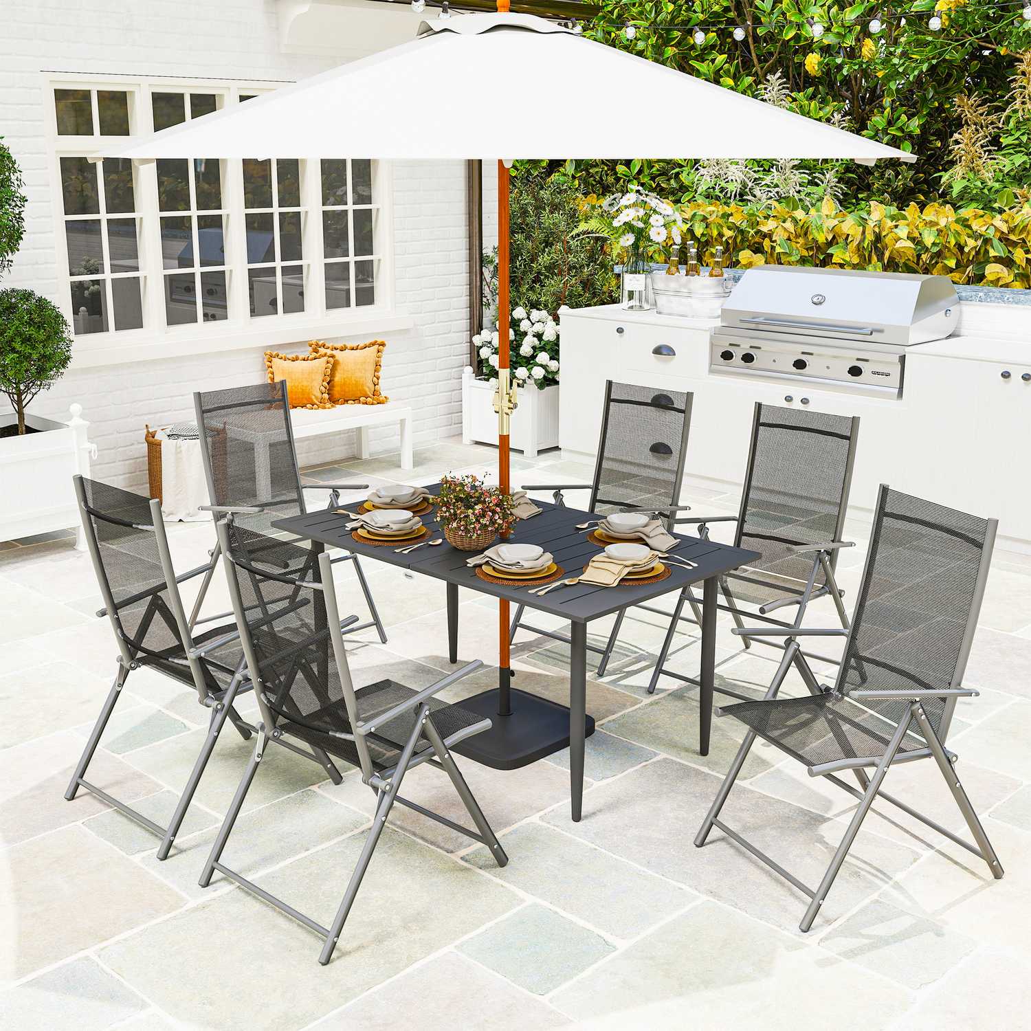 Rektangulärt Utomhusbord i stål, 150x90cm, Svart