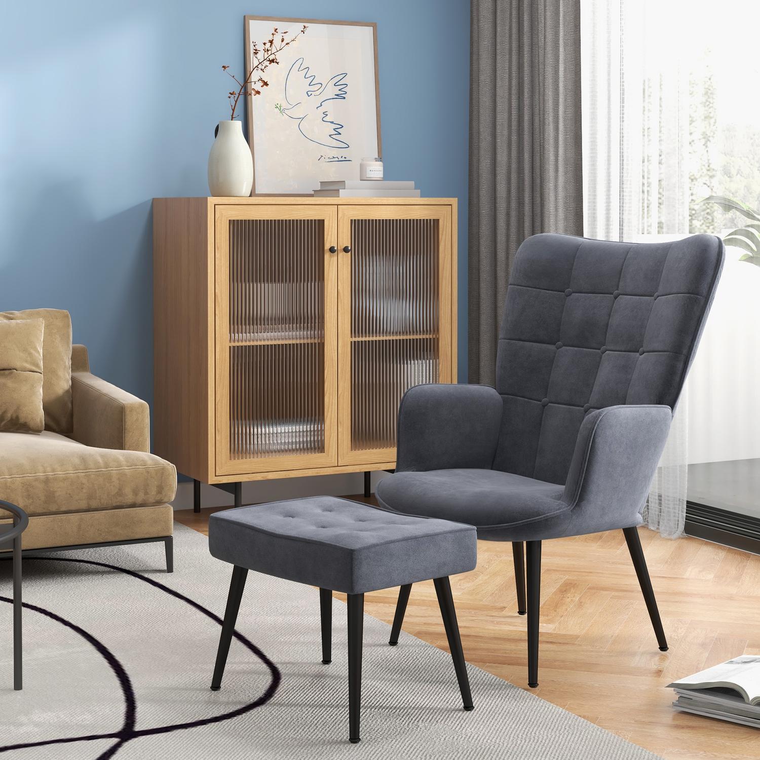 Velvet Relax Chair med armstöd och fotpall