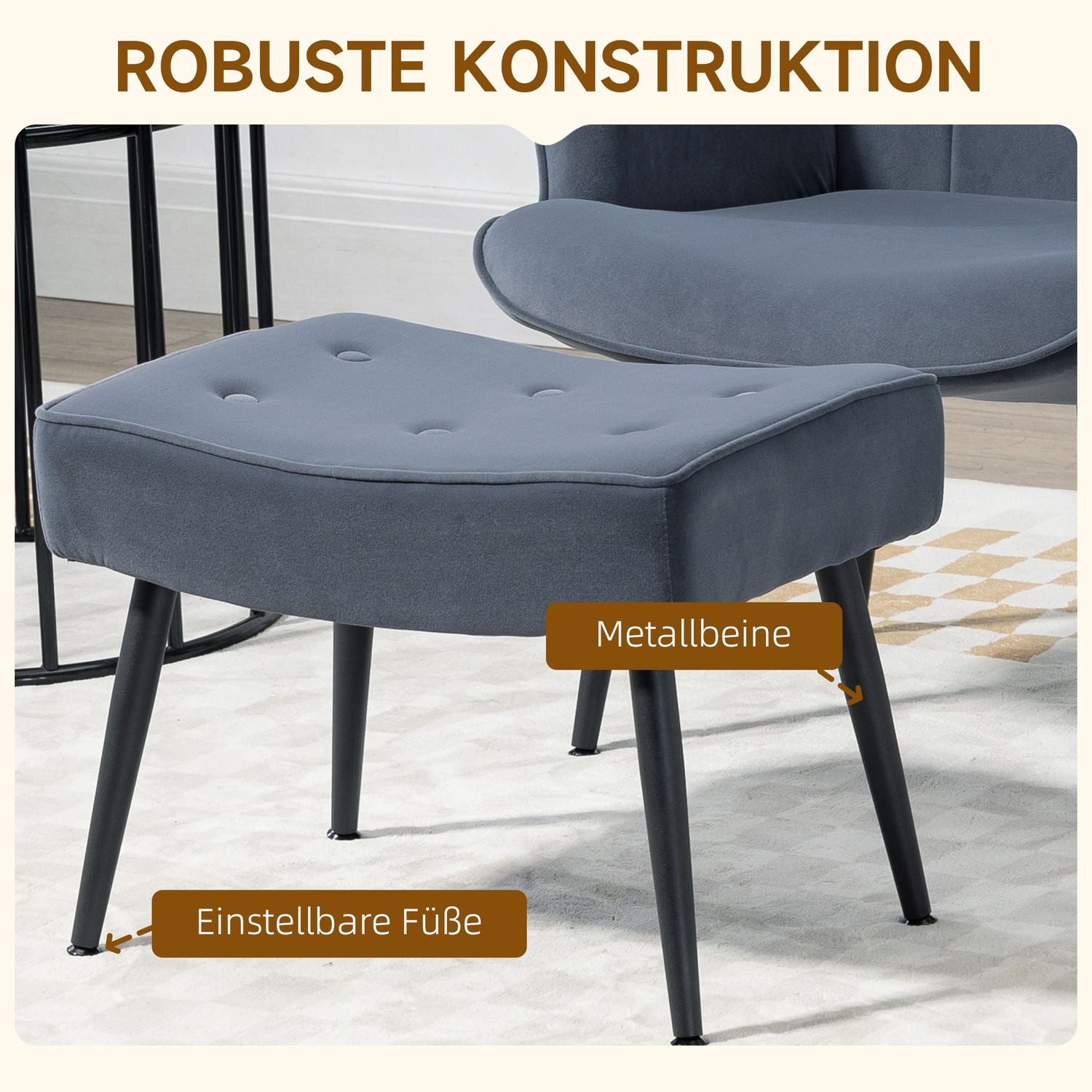 Velvet Relax Chair med armstöd och fotpall
