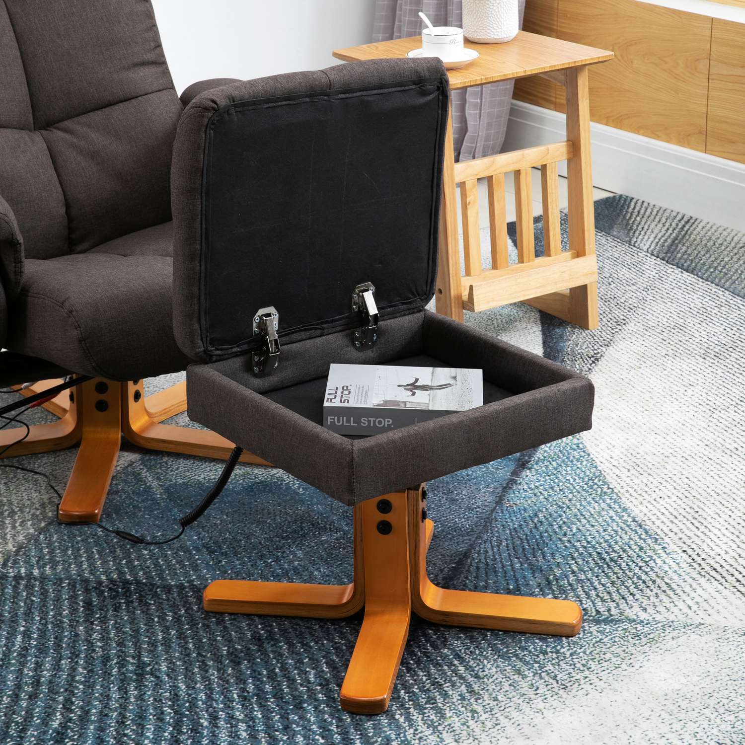 Massagefåtölj med fotpall, 145° lutning, brun
