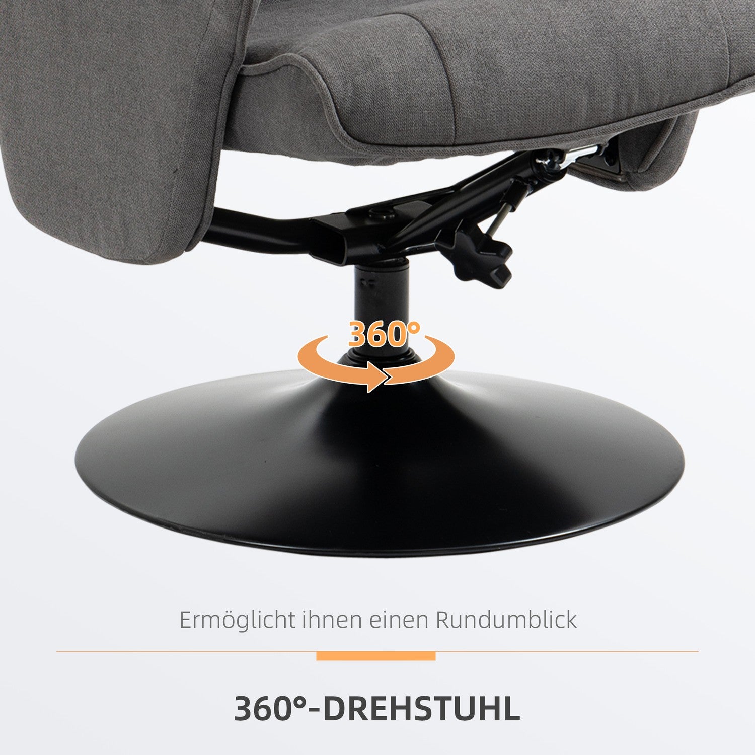 Liggstol med fotpall, 360° vridbar, mörkgrå skum