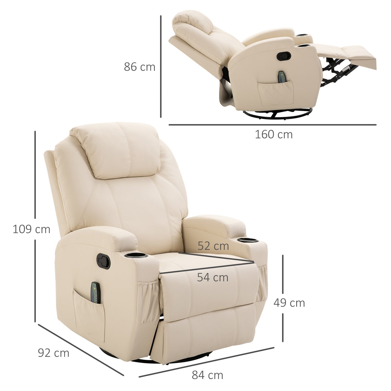 Elektrisk liggmassagestol, 5 lägen, krämvitt läder
