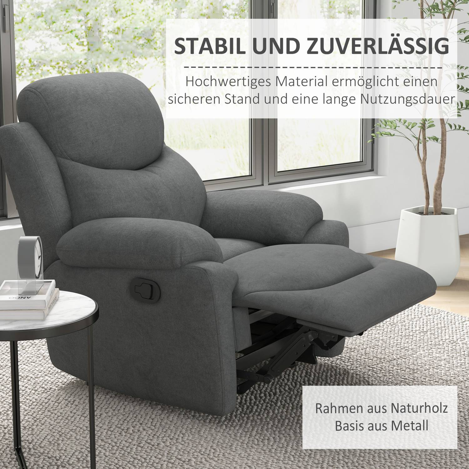 Fåtölj, stoppad avkopplingsstol med linnelook, grå