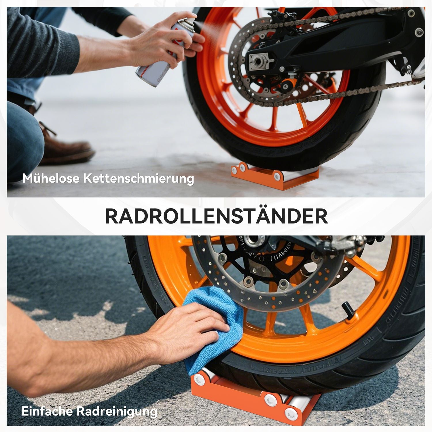 Rengöringsställ för motorcykelhjul, Passar däck <180 mm, 220 kg Kapacitet