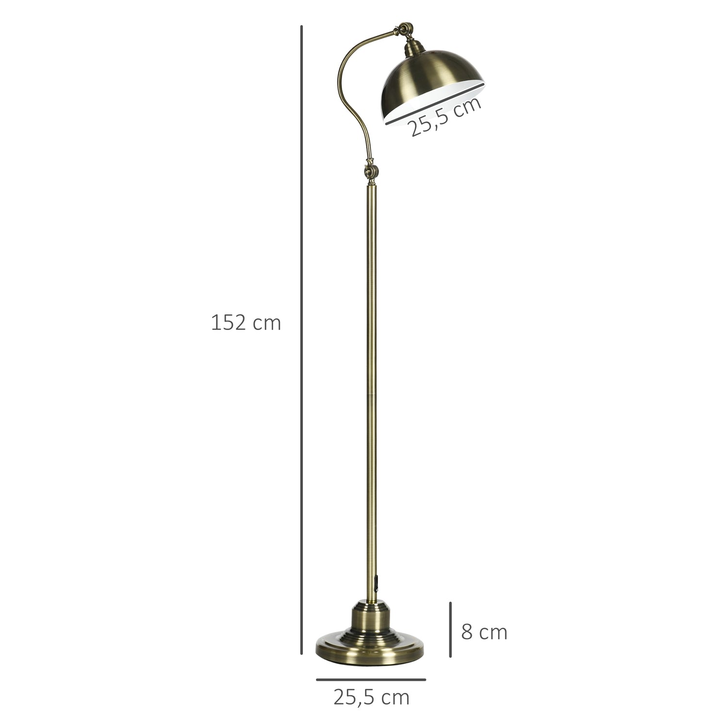 Retro Arc golvlampa – justerbar E27 mässingsfinish