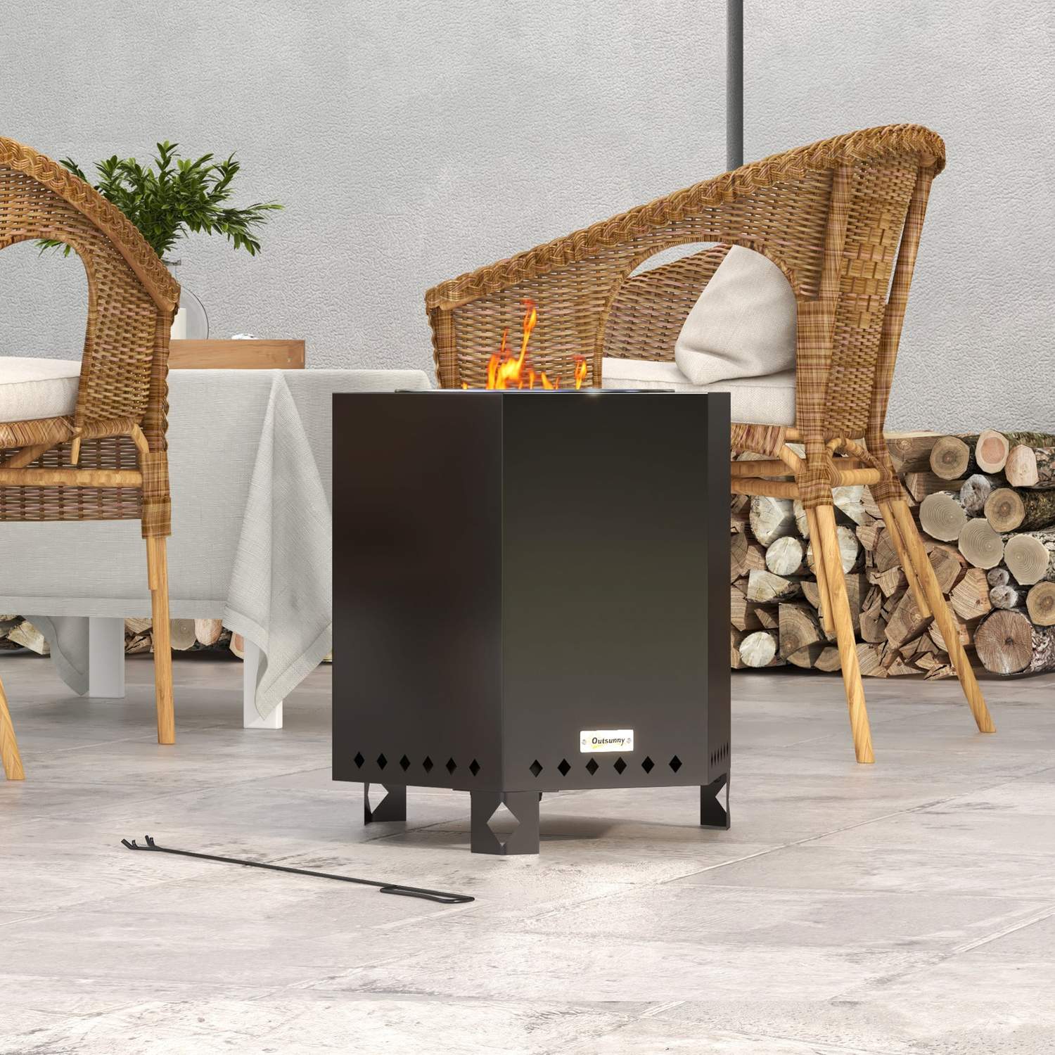 Rökfri svart metall eldkorg för uteplats och camping