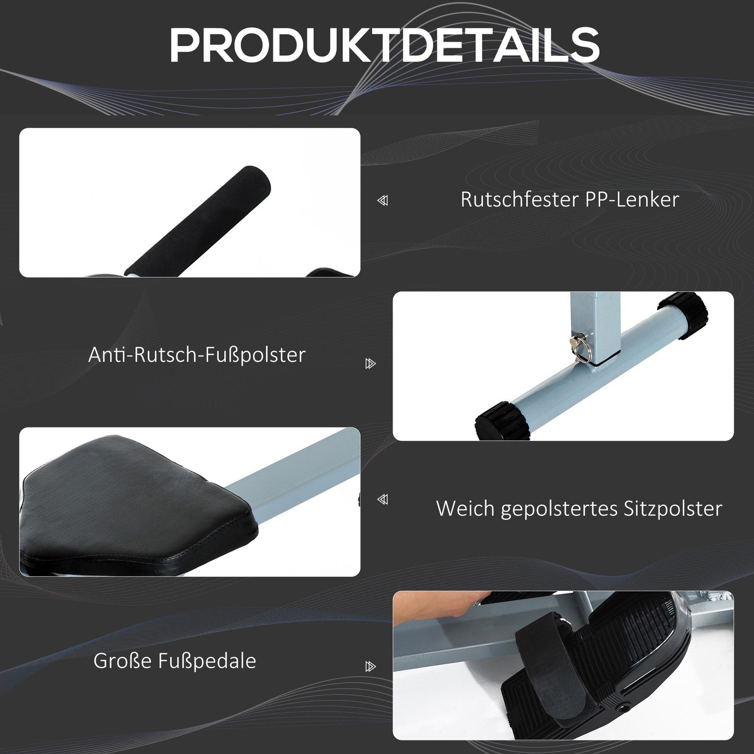 Roddmaskin Motionscykel med LCD, Stålram, Grå